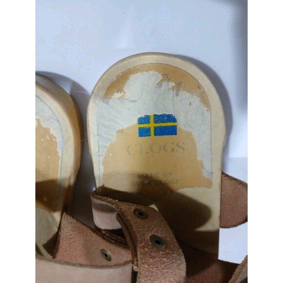 Sven 2 Strap Open Toe Low Clogs Sandals Size 41 10.5-11 Nu Buc Tan Flat Buckle - Picture 7 of 12